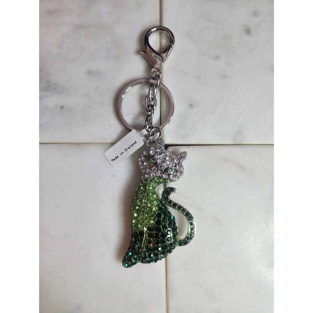 Killarney Crystal Green Rhinestone Green Cat Keychain Bag Charm